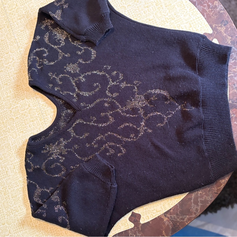Vintage Chic Black Sweater with Gold Detailing
